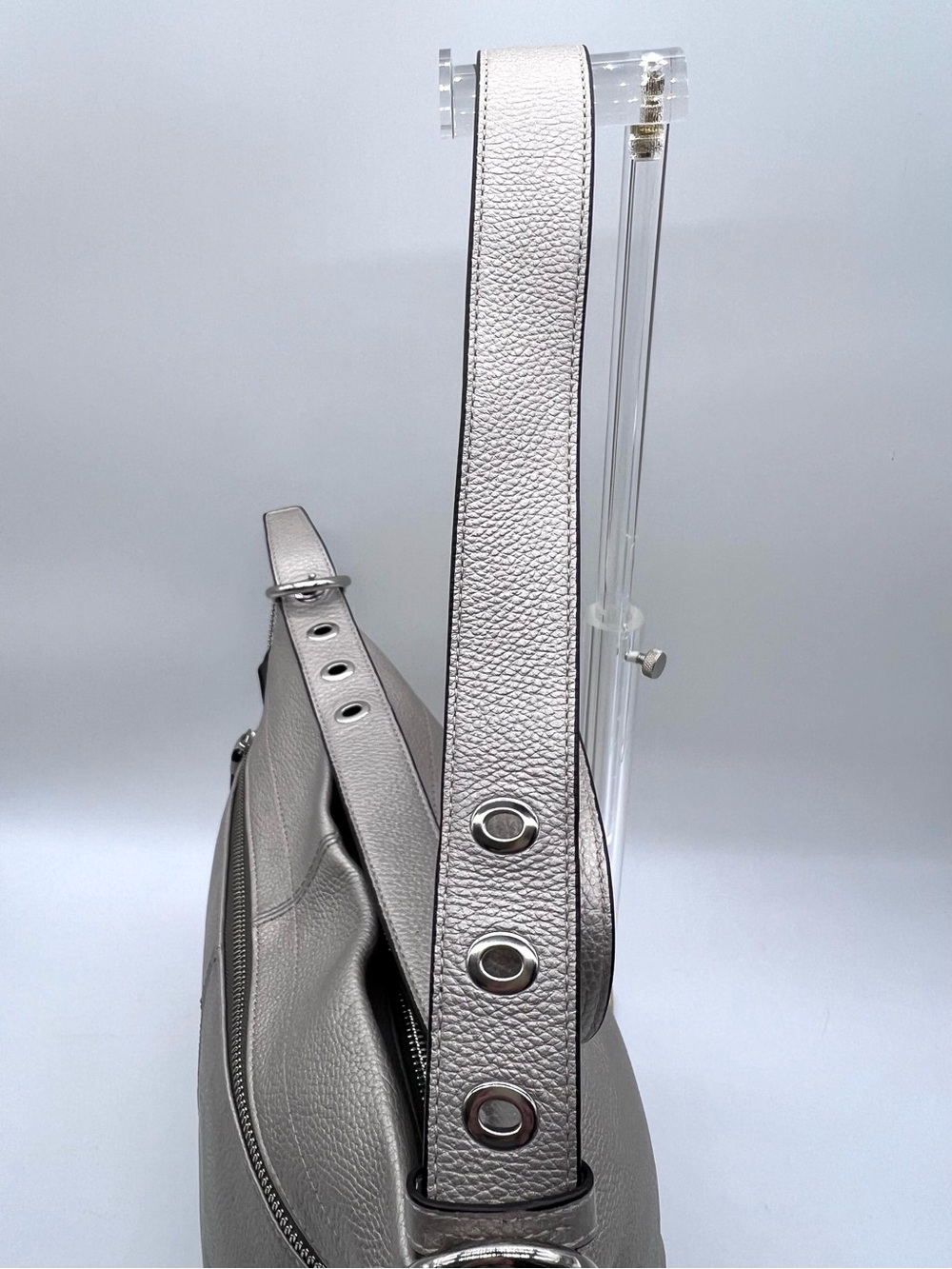 Coach Metallic Silver Pebbled Leather Duffle Shoulder Bag NWT - Picture 5 of 16